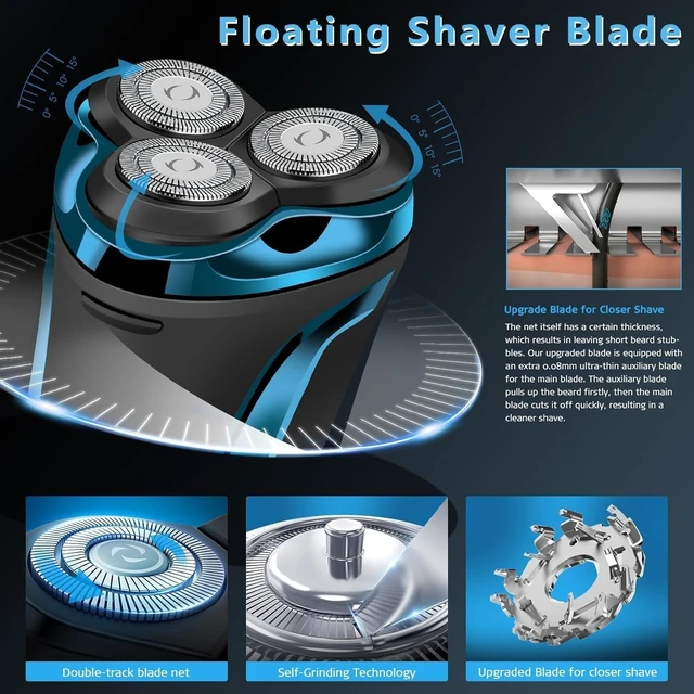 Alt view image 10 of 12 - Snapbuy Electric Razor for Men,4D Floating Head Rotary Shaver,Snapbuy Electric Razor Pro of Father,Ipx7 Waterproof,Wet & Dry Fast Charging Electrical Shaver LCD Display(Blue)