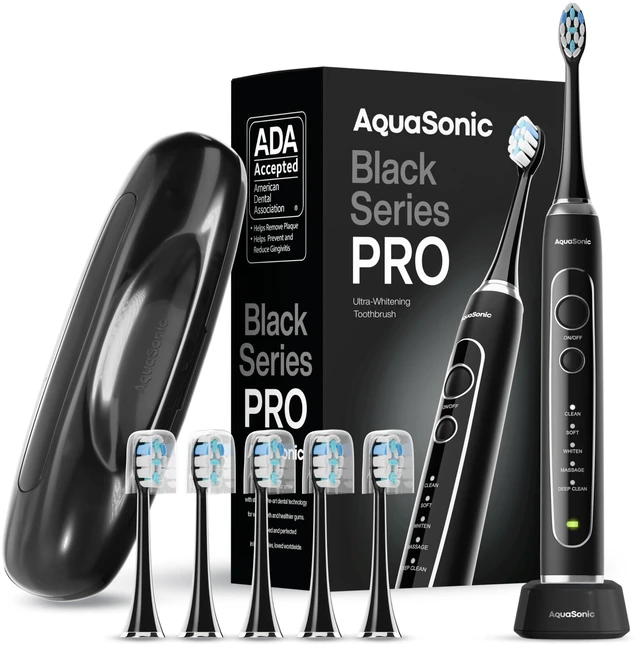Alt view image 8 of 14 - Black Series PRO Ultra-Whitening Electric Toothbrush 5 Modes & Smart Timers Premium Travel Case & 6 Proflex Brush Heads ADA Accepted Toothbrush