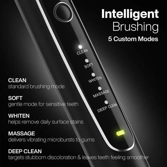 Alt view image 12 of 14 - Black Series PRO Ultra-Whitening Electric Toothbrush 5 Modes & Smart Timers Premium Travel Case & 6 Proflex Brush Heads ADA Accepted Toothbrush