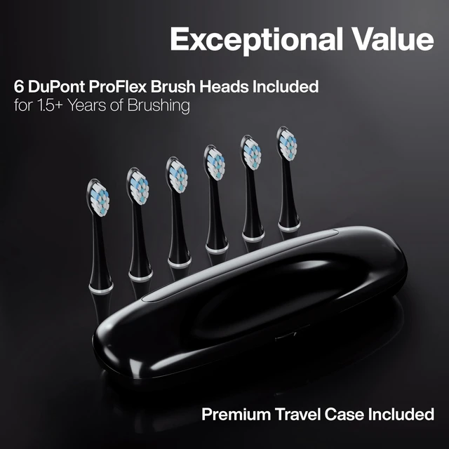 Alt view image 13 of 14 - Black Series PRO Ultra-Whitening Electric Toothbrush 5 Modes & Smart Timers Premium Travel Case & 6 Proflex Brush Heads ADA Accepted Toothbrush
