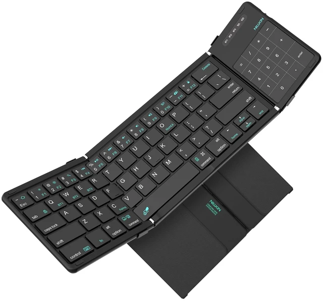 Alt view image 8 of 14 - Foldable Bluetooth Keyboard with Touchpad & Number Pad, Black | Pocket-Size, 3-Device Connection, 140-Day Standby, 64 Full-Size Keys, 1.5mm Key Travel, Multi-Touch Trackpad, 50K Fold Tested