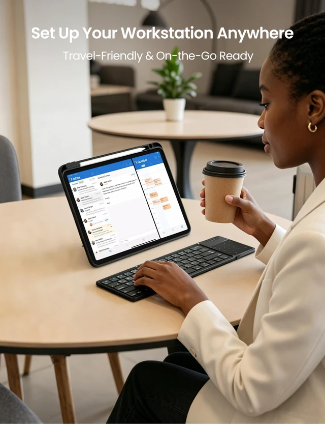 Alt view image 14 of 14 - Foldable Bluetooth Keyboard with Touchpad & Number Pad, Black | Pocket-Size, 3-Device Connection, 140-Day Standby, 64 Full-Size Keys, 1.5mm Key Travel, Multi-Touch Trackpad, 50K Fold Tested