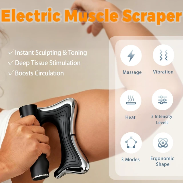 Alt view image 10 of 14 - Electric Muscle Scraper Tool with Vibration,Massage& Heat, Portable Gua Sha Massager for Full Body Muscle Recovery, Relaxation, and Pain Relief (Black)