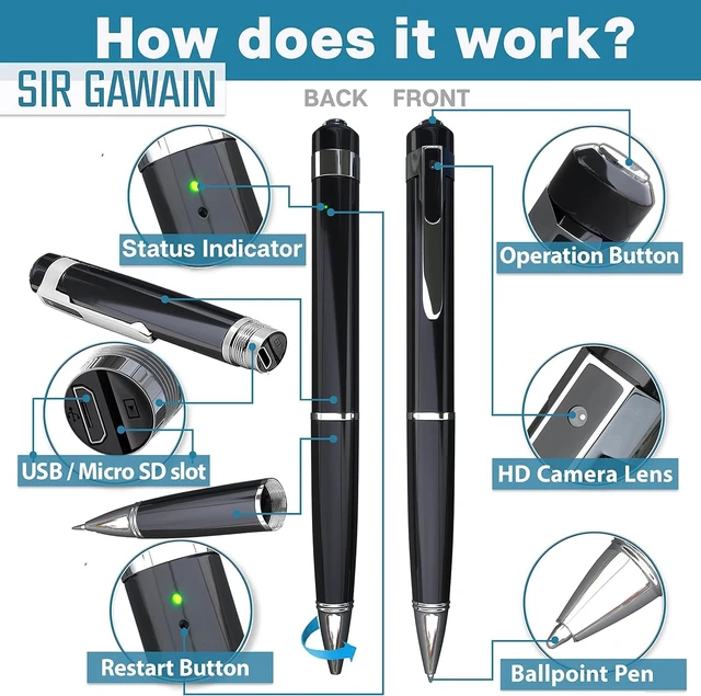 Alt view image 11 of 12 - Premium Body Camera Pen Full HD 1080p Video & Photos, 70-Min Battery, Motion Detection, One-Button Control, 2026 Model