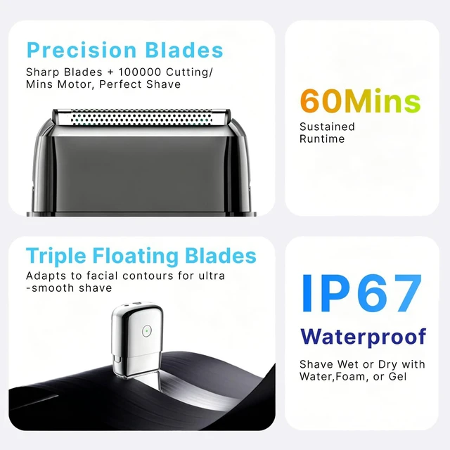 Alt view image 9 of 14 - ForgeBlade All-Metal Electric Foil Shaver for Men IP67 Waterproof 10000RPM Portable Mini Electric Razor for Shaving Face with Precision Trimmer, Battery Powered Mens Shavers for Beard & Head