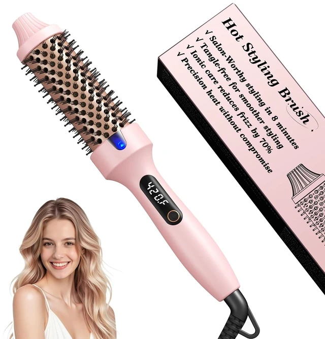 Alt view image 8 of 14 - 1.5" Thermal Brush for Blowout Ionic Hot Brush for Less Frizz | Keratin Ceramic Barrel, 6 Temps with LED, Dual PTC Heats In 30s, 8-Min Styling, 0.55lb, Dual Voltage 110V-240V, Travel-Ready
