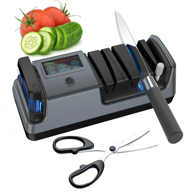 Alt view image 7 of 12 - 5-in-1 Electric Knife Sharpener for Kitchen Knives, 3-Stage Sharpener with 100% Diamond Abrasive, LCD Screen, Speed Adjustable, Knife Sharpener for All Kitchen Knives Quick Sharpening, Scissors