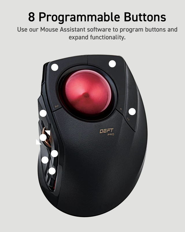 Alt view image 14 of 14 - DEFT PRO Trackball Mouse M-DPT1MRXBK | Wired, Wireless, Bluetooth 3 Types Connection, Ergonomic Design, 8-Button Function, Red Ball, Windows11, MacOS