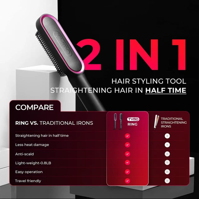Alt view image 10 of 14 - Hair Straightener Brush, Hot Comb Hair Straighteners for Women | Hair Straightener Comb, Straightening Brush with 5 Heat Settings, 20s Fast Heating & Dual Voltage, Black