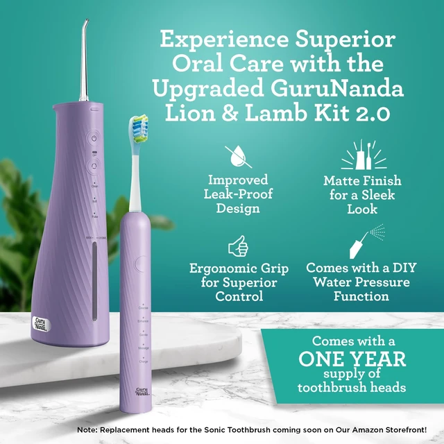 Alt view image 9 of 14 - Electric Toothbrush & Water Flosser, 4 Toothbrush Heads, 4 Tips | Lion & Lamb 2.0 Water Flosser Cordless & Soft Electric Toothbrush for Adults|Travel Case & Pouch|Bulit-Intip Storage|Lavender
