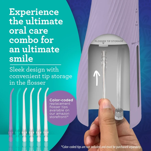 Alt view image 14 of 14 - Electric Toothbrush & Water Flosser, 4 Toothbrush Heads, 4 Tips | Lion & Lamb 2.0 Water Flosser Cordless & Soft Electric Toothbrush for Adults|Travel Case & Pouch|Bulit-Intip Storage|Lavender