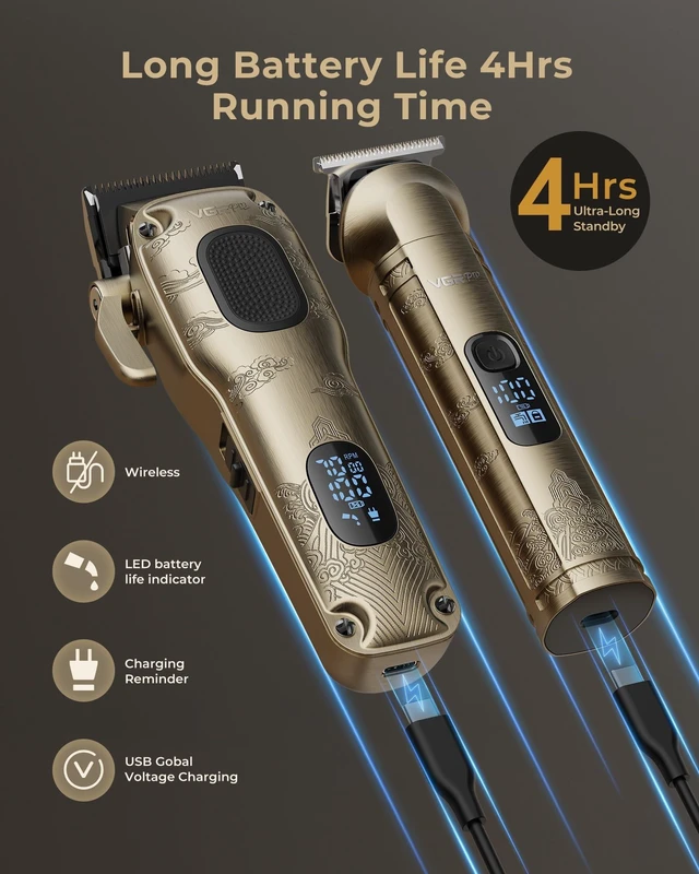 Alt view image 12 of 14 - Hair Clippers for Men Professional, Cordless Clipper and Trimmer Set | 7000RPM Grooming Kit with EVA Case, LED display, 14 Guide Combs (including Right & Left Ear Taper Combs), Nose Trimmer Head