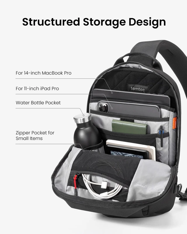 Alt view image 9 of 14 - 7L Sling Backpack Crossbody Bag for Men Women, EDC Daypack Chest Shoulder Bag for 14-Inch MacBook Pro M5/M4/M3/M2/M1, 13" MacBook Air/Neo, 13" iPad Air M4/M5, Organized, Daily Use, Work/Travel