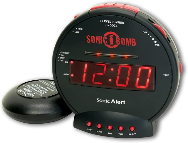 Alt view image 8 of 14 - Bomb Dual Extra Loud Alarm Clock with Bed Shaker, Black | Vibrating Alarm Clock Heavy Sleepers, Battery Backup | Wake with a Shake