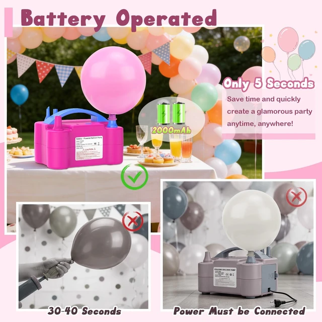 Alt view image 9 of 14 - Cordless Electric Balloon Pump, Portable Balloon Inflator with Rechargeable 2000mAh Battery, Blower Machine Air Pump with Dual Modes for Latex, Foil & Long Balloons, Party Decorations Arch Kit