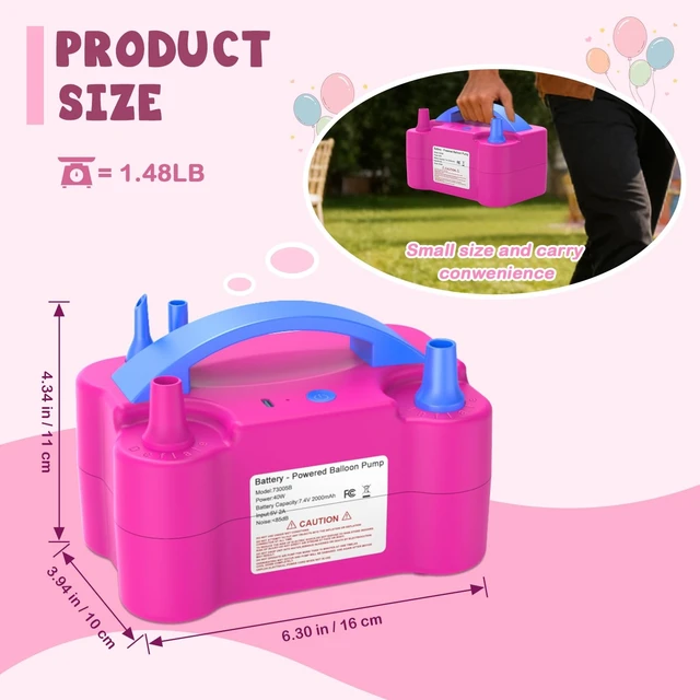 Alt view image 13 of 14 - Cordless Electric Balloon Pump, Portable Balloon Inflator with Rechargeable 2000mAh Battery, Blower Machine Air Pump with Dual Modes for Latex, Foil & Long Balloons, Party Decorations Arch Kit