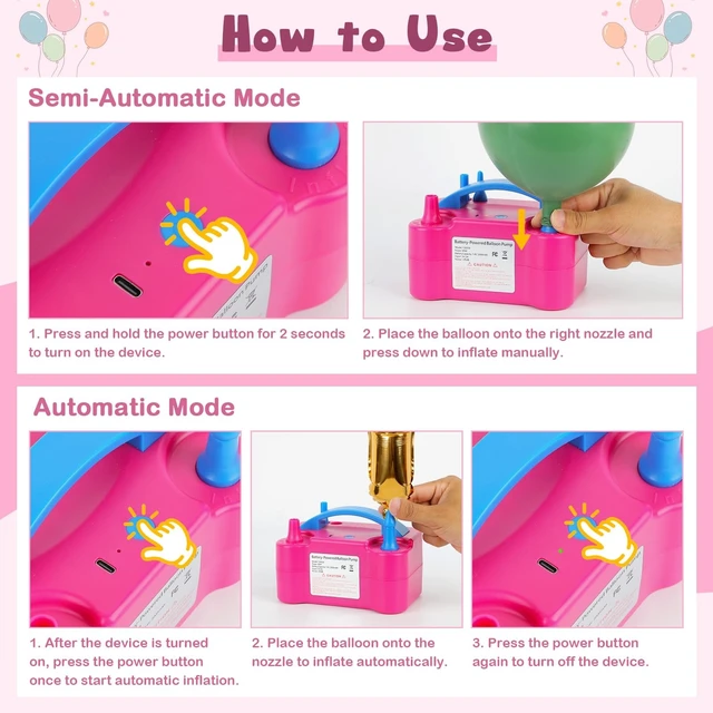 Alt view image 11 of 14 - Cordless Electric Balloon Pump, Portable Balloon Inflator with Rechargeable 2000mAh Battery, Blower Machine Air Pump with Dual Modes for Latex, Foil & Long Balloons, Party Decorations Arch Kit