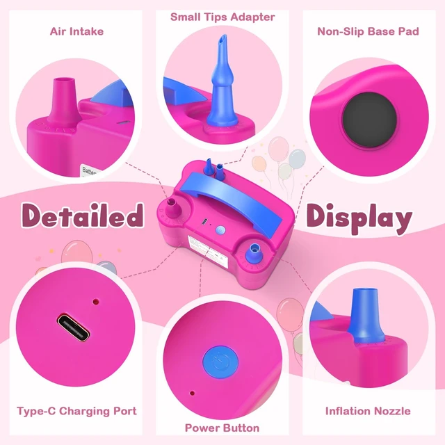 Alt view image 10 of 14 - Cordless Electric Balloon Pump, Portable Balloon Inflator with Rechargeable 2000mAh Battery, Blower Machine Air Pump with Dual Modes for Latex, Foil & Long Balloons, Party Decorations Arch Kit