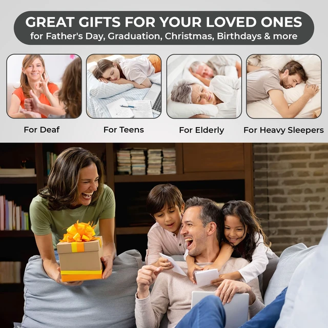 Alt view image 13 of 14 - Bomb Dual Extra Loud Alarm Clock with Bed Shaker, Black | Vibrating Alarm Clock Heavy Sleepers, Battery Backup | Wake with a Shake