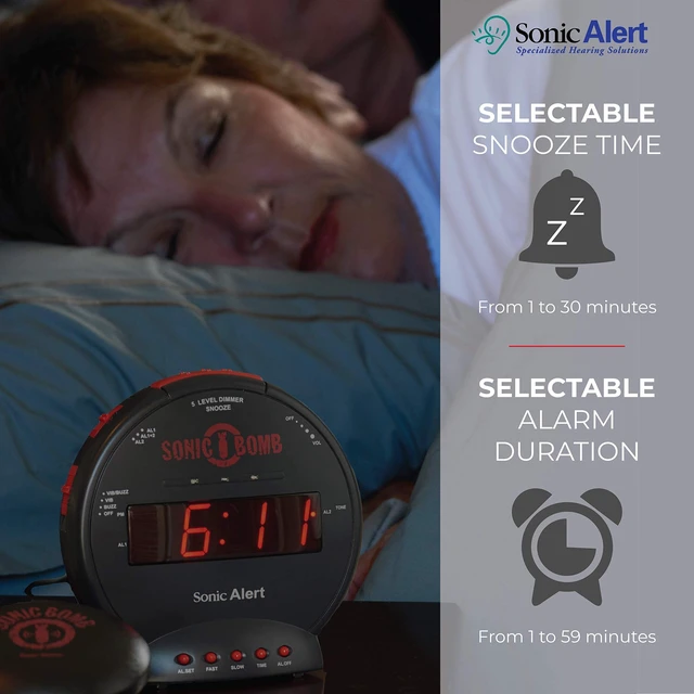 Alt view image 12 of 14 - Bomb Dual Extra Loud Alarm Clock with Bed Shaker, Black | Vibrating Alarm Clock Heavy Sleepers, Battery Backup | Wake with a Shake
