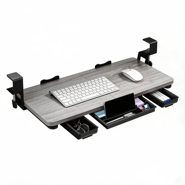 Alt view image 7 of 12 - Keyboard Tray Under Desk with Drawer,26.77" X 11.81" (Grey) | Ergonomic design with smooth wrapped edge, spacesaving desk extender for home & office use