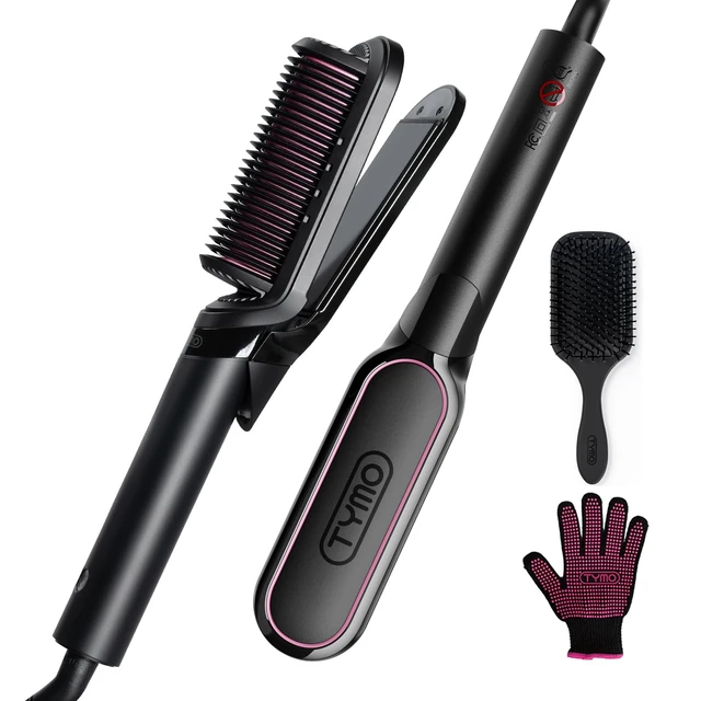 Alt view image 8 of 14 - Flat Iron Hair Straightener Brush 2 in 1, 200M Ions Ceramic Hot Comb | Hair Straighteners for Women, Hair Iron for Anti-Frizz Straights, Waves, Curl, 3X Less Heat Damage, Dual Voltage, Black
