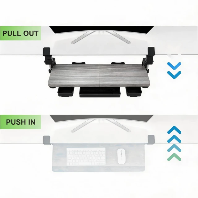 Alt view image 8 of 12 - Keyboard Tray Under Desk with Drawer,26.77" X 11.81" (Grey) | Ergonomic design with smooth wrapped edge, spacesaving desk extender for home & office use