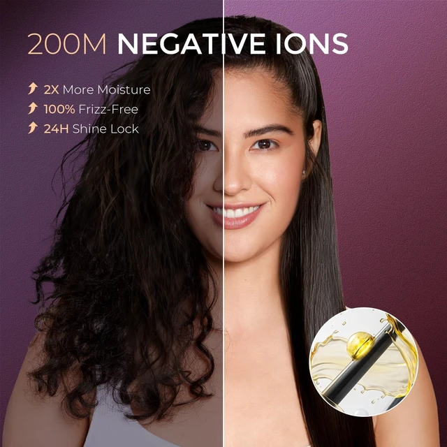 Alt view image 14 of 14 - Flat Iron Hair Straightener Brush 2 in 1, 200M Ions Ceramic Hot Comb | Hair Straighteners for Women, Hair Iron for Anti-Frizz Straights, Waves, Curl, 3X Less Heat Damage, Dual Voltage, Black