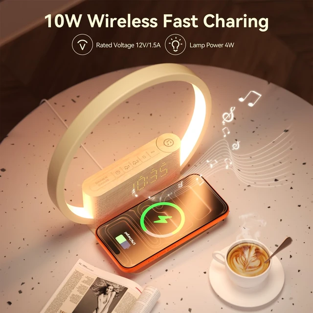 Alt view image 12 of 14 - Sunrise Alarm Clock Wireless Charger, White Noise Sound Machine | 20 Sounds with 30/60/90 Mins Timer for Sleep Aid, 3 Levels Touch Night Light, Dual Alarm for Heavy Sleeper Bedroom Decor