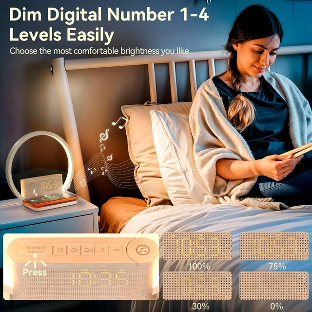 Alt view image 13 of 14 - Sunrise Alarm Clock Wireless Charger, White Noise Sound Machine | 20 Sounds with 30/60/90 Mins Timer for Sleep Aid, 3 Levels Touch Night Light, Dual Alarm for Heavy Sleeper Bedroom Decor