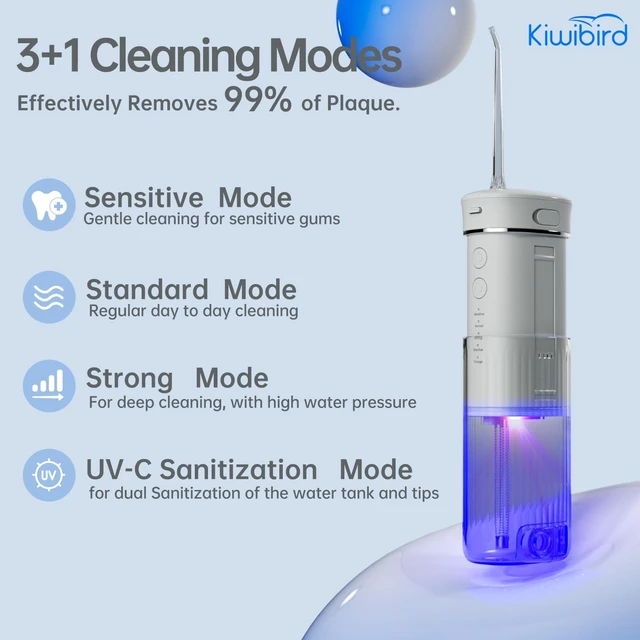Alt view image 11 of 14 - Mini Water Flosser for Travel, Ultra-Portable Cordless Oral Irrigator with UVC Light, IPX8 Waterproof 3 Modes, 230mL Teeth Cleaner for Tonsil Stones & Braces Care - Home & Travel (Purple)