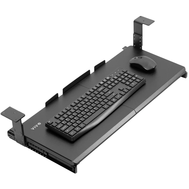 Alt view image 8 of 14 - Black Under Desk 27 x 11 in Adjustable Keyboard Tray, MOUNT-KB27HB | Large Height Adjustable Keyboard & Mouse Tray for Typing, Slide Out Platform, Extra Sturdy Mounting Brackets