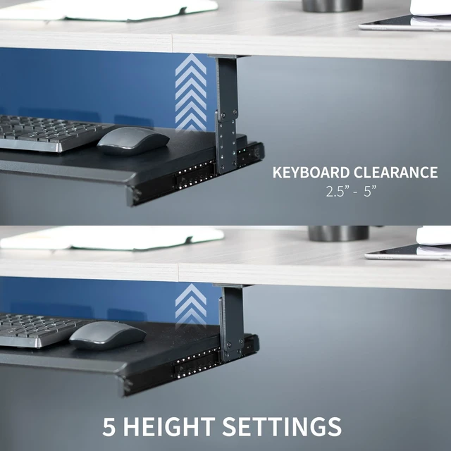 Alt view image 13 of 14 - Black Under Desk 27 x 11 in Adjustable Keyboard Tray, MOUNT-KB27HB | Large Height Adjustable Keyboard & Mouse Tray for Typing, Slide Out Platform, Extra Sturdy Mounting Brackets