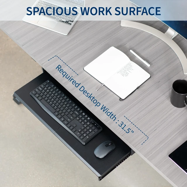 Alt view image 14 of 14 - Black Under Desk 27 x 11 in Adjustable Keyboard Tray, MOUNT-KB27HB | Large Height Adjustable Keyboard & Mouse Tray for Typing, Slide Out Platform, Extra Sturdy Mounting Brackets