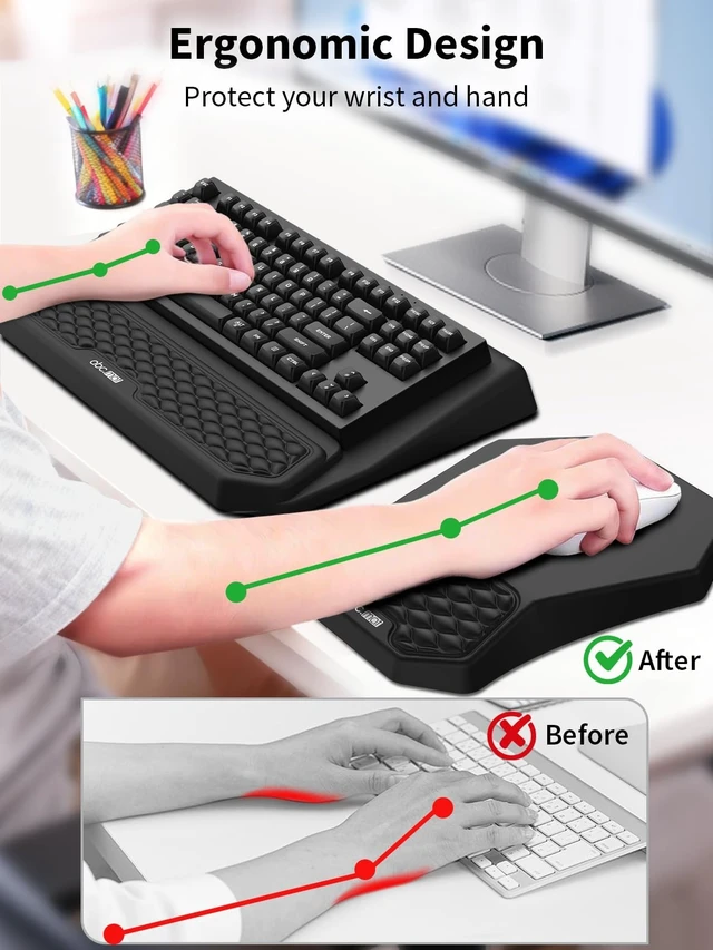 Alt view image 9 of 14 - 3-in-1 Ergonomic Keyboard Stand with Wrist Rest & Mouse Pad Set, Black | Comfy Keyboard Riser Holder Soft Mousepad with Massage Design, Memory Foam and Non-Slip PU Base for Pain Relief