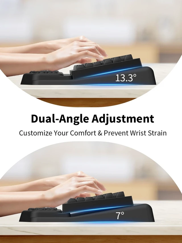 Alt view image 10 of 14 - 3-in-1 Ergonomic Keyboard Stand with Wrist Rest & Mouse Pad Set, Black | Comfy Keyboard Riser Holder Soft Mousepad with Massage Design, Memory Foam and Non-Slip PU Base for Pain Relief