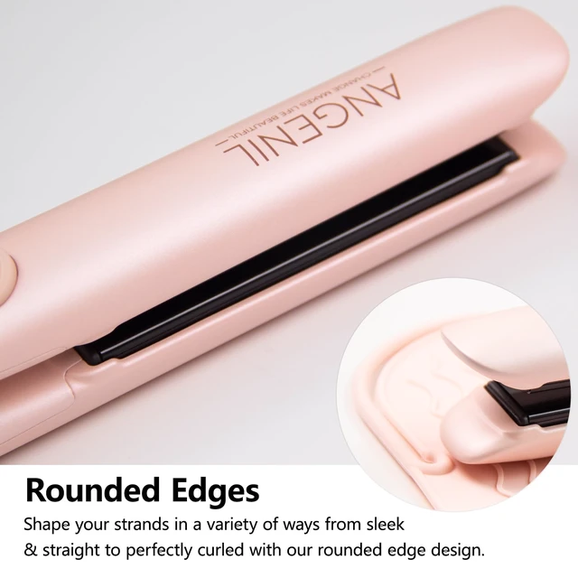 Alt view image 10 of 14 - Pro Titanium Flat Iron Hair Straightener and Curler 2 in 1 with Heat Resistant Silicone Mat, Round Pink Dual Voltage Hair Straightener Irons, Smoothness, Large LCD Display, 20s Fast Heating