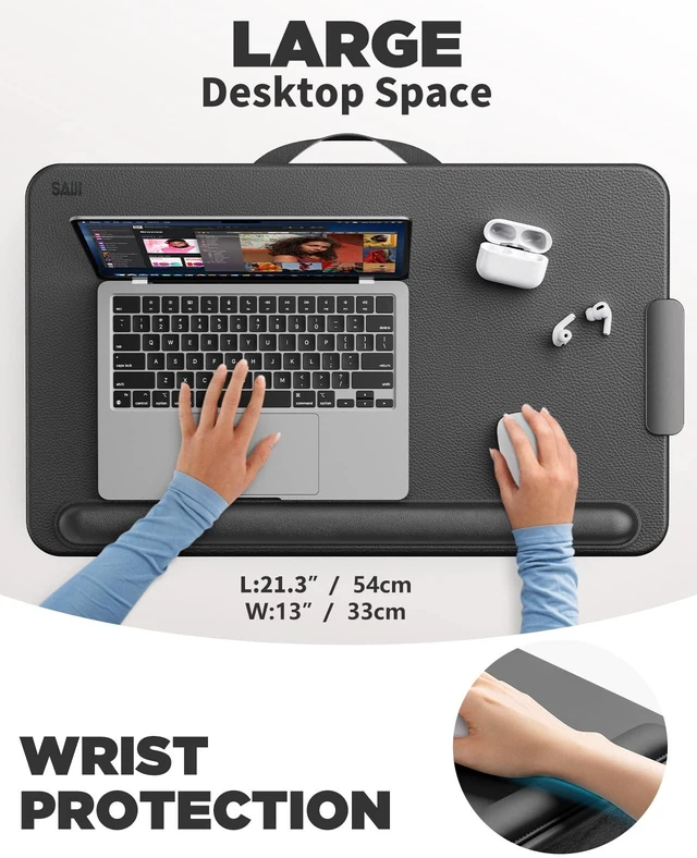 Alt view image 9 of 14 - Laptop Lap Desk, Portable Laptop Desk for Bed Fits Up to 17" Laptops | Lightweight Laptop Tray Table with Storage Drawer & Phone Holder, Lap Desk with Cushion, for Working or Gaming on Couch