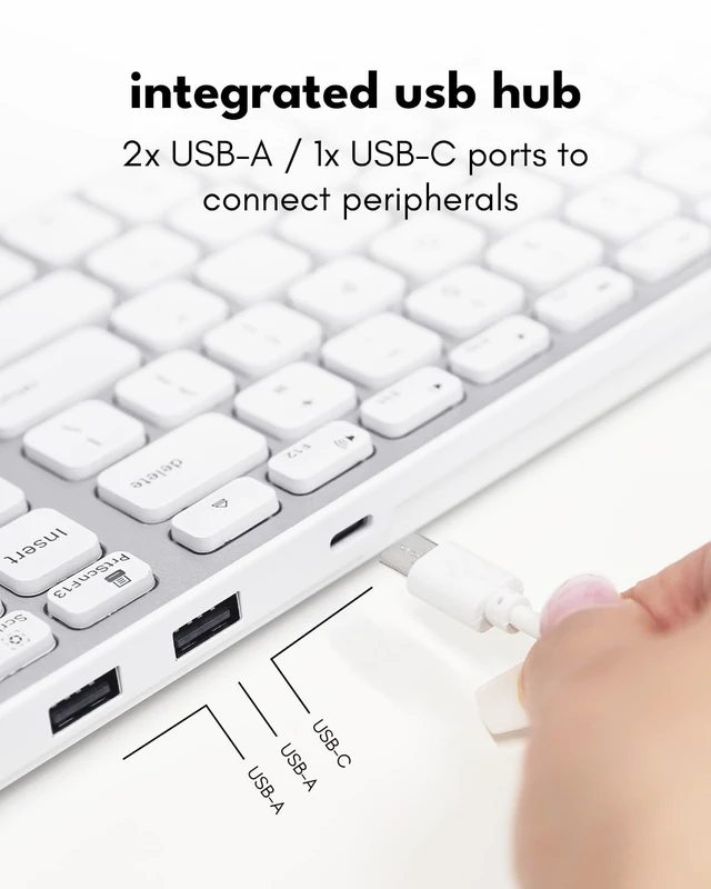 Alt view image 11 of 14 - Wired Keyboard for Mac with USB Hub (2X USB-A / 1x USB-C) - Compatible Backlit Apple Keyboard with Dual Interface - Auto OS Detection for Mac, MacBook, iMac, PC, Android, iPad, iOS - Silver