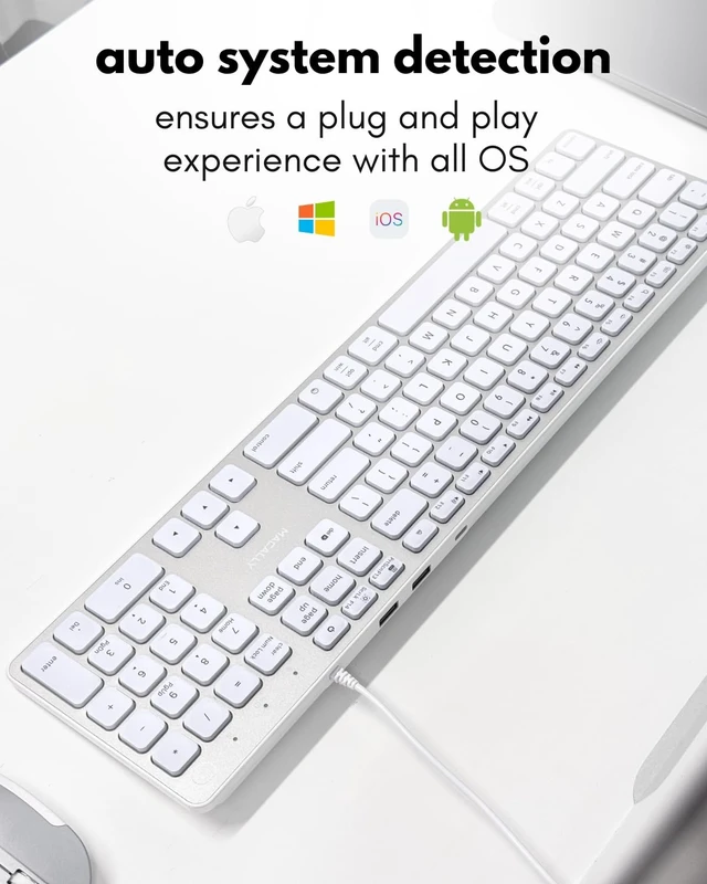 Alt view image 14 of 14 - Wired Keyboard for Mac with USB Hub (2X USB-A / 1x USB-C) - Compatible Backlit Apple Keyboard with Dual Interface - Auto OS Detection for Mac, MacBook, iMac, PC, Android, iPad, iOS - Silver