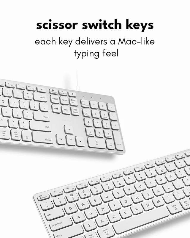 Alt view image 13 of 14 - Wired Keyboard for Mac with USB Hub (2X USB-A / 1x USB-C) - Compatible Backlit Apple Keyboard with Dual Interface - Auto OS Detection for Mac, MacBook, iMac, PC, Android, iPad, iOS - Silver