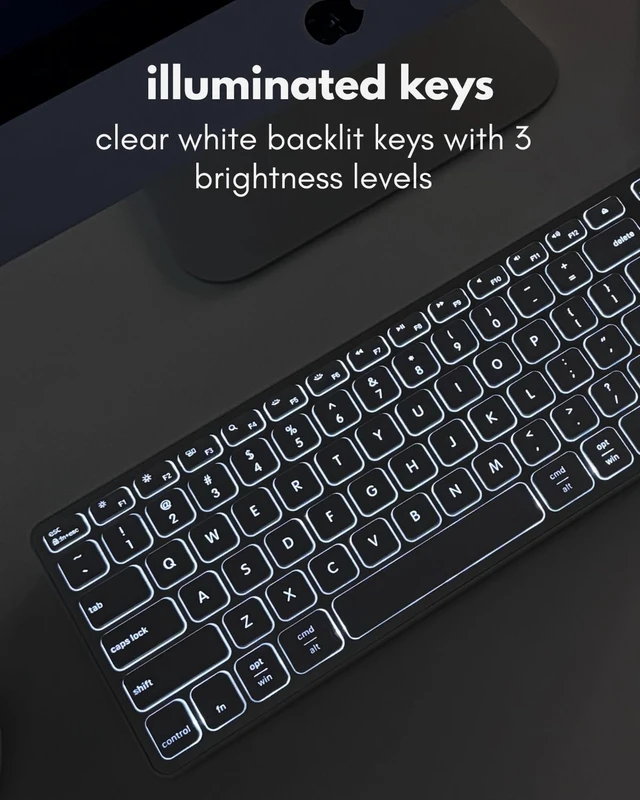Alt view image 12 of 14 - Wired Keyboard for Mac with USB Hub (2X USB-A / 1x USB-C) - Compatible Backlit Apple Keyboard with Dual Interface - Auto OS Detection for Mac, MacBook, iMac, PC, Android, iPad, iOS - Silver
