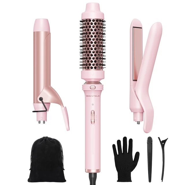 Alt view image 8 of 14 - 3 in 1 Curling Wand Set with Heated Round Brush,Versatile Styling | Ceramic Curling Iron Set with Flat Iron Hair Straightener, 1 1/4 inch Curling Iron, Less Damage, Dual Voltage Hair Curler