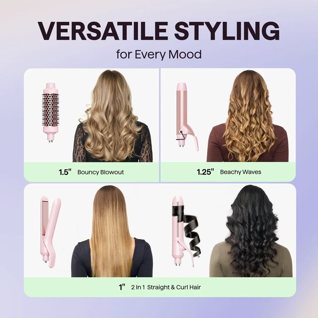 Alt view image 9 of 14 - 3 in 1 Curling Wand Set with Heated Round Brush,Versatile Styling | Ceramic Curling Iron Set with Flat Iron Hair Straightener, 1 1/4 inch Curling Iron, Less Damage, Dual Voltage Hair Curler