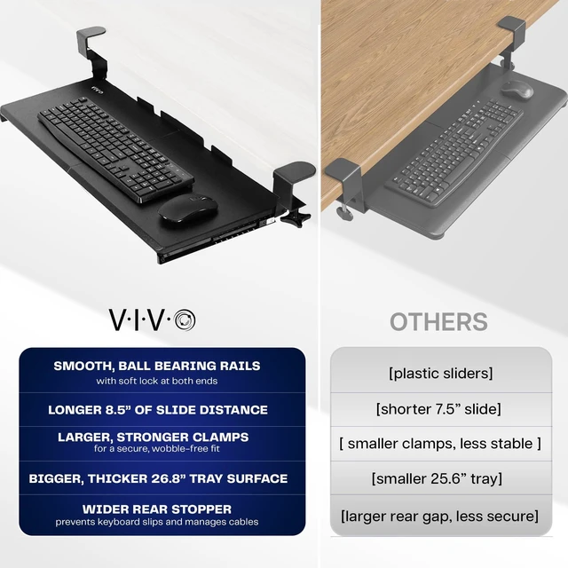 Alt view image 11 of 14 - Black Clamp-on 27 x 11 in Keyboard Tray, MOUNT-KB05E | Large Under Desk Keyboard & Mouse Tray for Typing, Slide Out Platform, Extra Sturdy C-Clamp Mount System, Computer Drawer