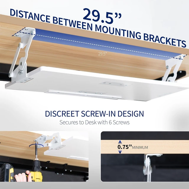 Alt view image 13 of 14 - White Under Desk 27 x 11 in Adjustable Keyboard Tray, MOUNT-KB08SW | Large Computer Keyboard & Mouse Tray with Swinging Height Adjustment, 12 Settings, Platform Drawer for Typing