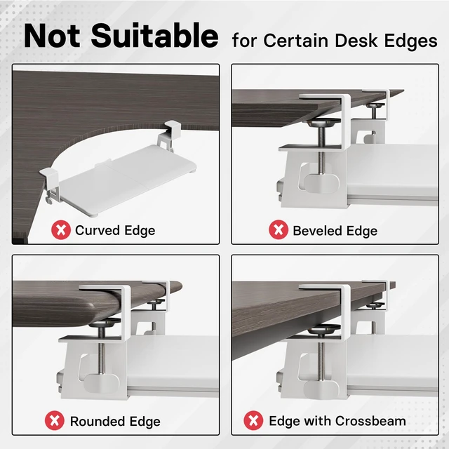Alt view image 10 of 14 - Under Desk Keyboard Tray, Pull-Out Keyboard & Mouse Platform | C-Clamp Mount, Space-Saving Ergonomic Slide-Out Drawer, 31.3 in Including Clamps, 20 x 11.8 in Tray, White