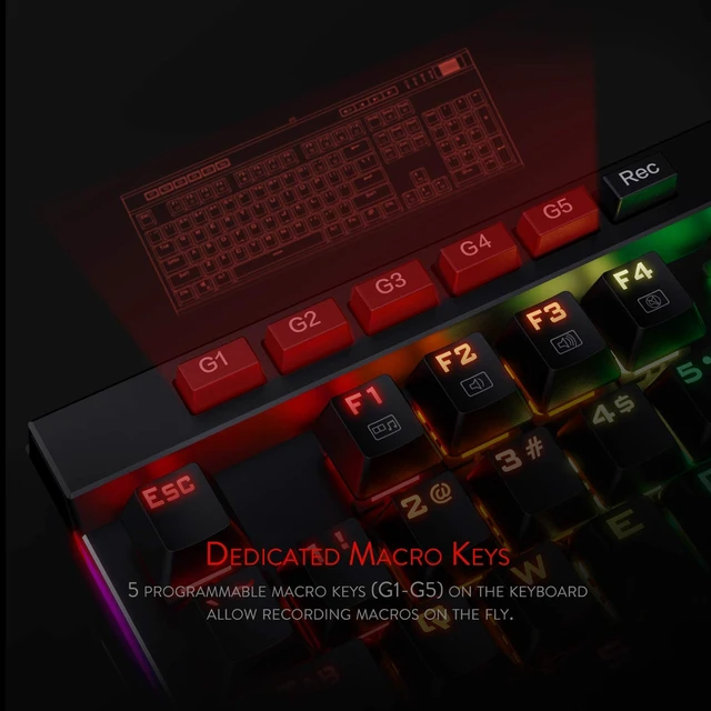 Alt view image 10 of 14 - K580 Wired RGB Mechanical Gaming Keyboard, Macro Key & Media Wheel | 5 On-Board Keybinding Buttons for MMO MOBA Games, Dedicated Media Controls, Classic Tactile Blue Switch for Hype Typing Feel