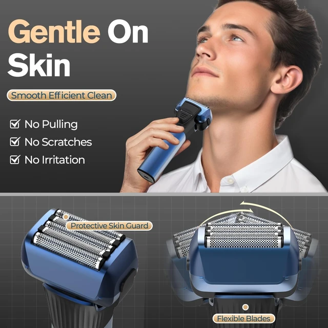 Alt view image 12 of 14 - Electric Razor for Men, 5-Blade Foil Shaver, Wet Dry, USB-C, 2-Speed | 5-Blade Foil Shaver for Face with 2 Speeds, Wet Dry Use, USB-C Charging, LED Display, Pop-up Trimmer, Up to 100-Min Runtime
