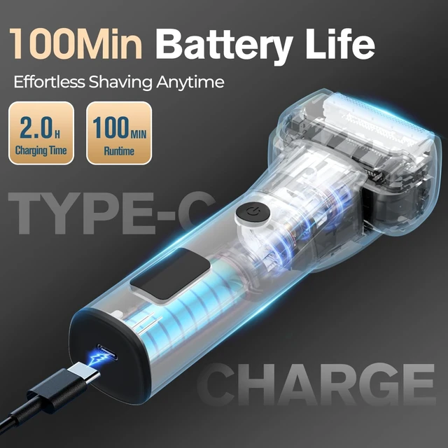Alt view image 13 of 14 - Electric Razor for Men, 5-Blade Foil Shaver, Wet Dry, USB-C, 2-Speed | 5-Blade Foil Shaver for Face with 2 Speeds, Wet Dry Use, USB-C Charging, LED Display, Pop-up Trimmer, Up to 100-Min Runtime